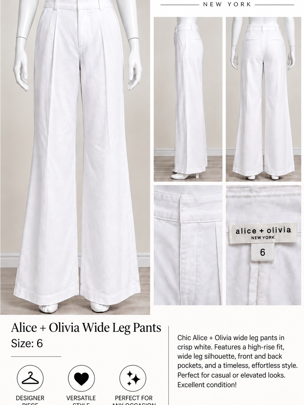 Alice + Olivia Crisp White Wide-Leg Pants